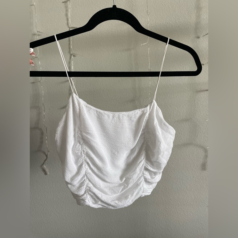 White ruffle cropped tank top